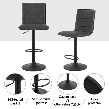 Artiss 4x Bar Stools Gas Lift Vintage Leather Grey.