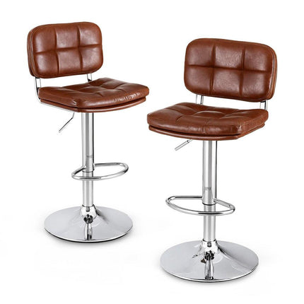 Artiss 2x Bar Stools Kitchen Swivel Gas Lift Counter Chair Tuft PU Leather Brown.