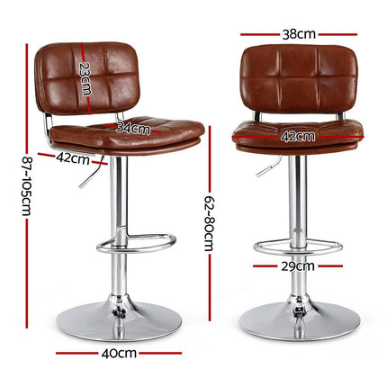 Artiss 2x Bar Stools Kitchen Swivel Gas Lift Counter Chair Tuft PU Leather Brown.