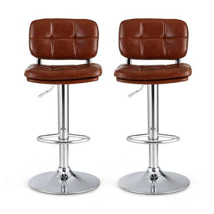 Artiss 2x Bar Stools Kitchen Swivel Gas Lift Counter Chair Tuft PU Leather Brown.
