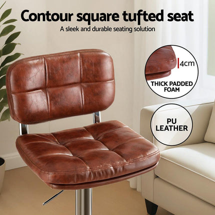 Artiss 2x Bar Stools Kitchen Swivel Gas Lift Counter Chair Tuft PU Leather Brown.