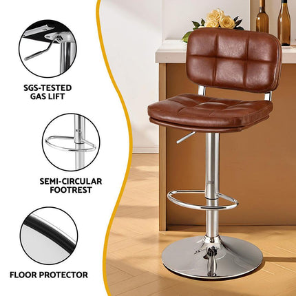 Artiss 2x Bar Stools Kitchen Swivel Gas Lift Counter Chair Tuft PU Leather Brown.