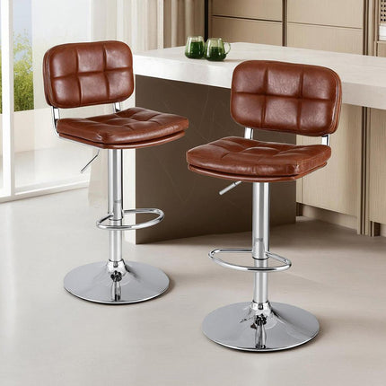 Artiss 2x Bar Stools Kitchen Swivel Gas Lift Counter Chair Tuft PU Leather Brown.