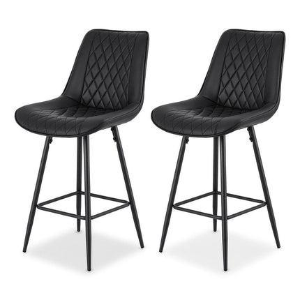 Artiss 2x Bar Stools Kitchen Dining Chair Counter Stool Diamond PU Leather Black.