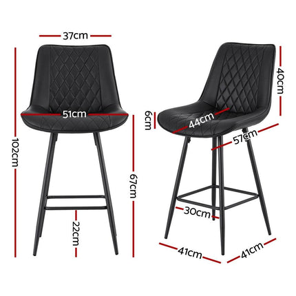 Artiss 2x Bar Stools Kitchen Dining Chair Counter Stool Diamond PU Leather Black.