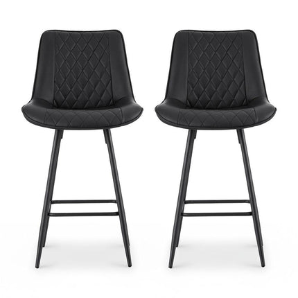 Artiss 2x Bar Stools Kitchen Dining Chair Counter Stool Diamond PU Leather Black.