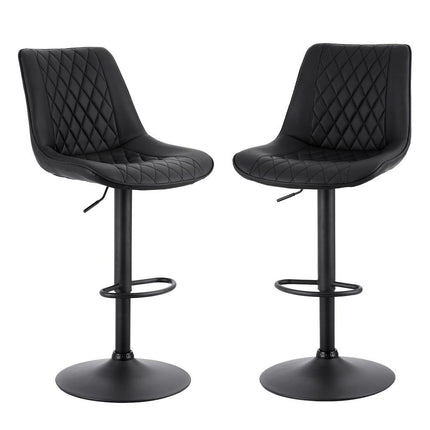 Artiss 2x Bar Stools Kitchen Swivel Gas Lift Counter Chair Diamond Leather Black.