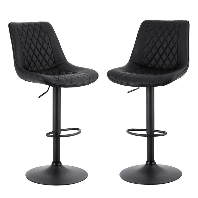 Artiss 2x Bar Stools Kitchen Swivel Gas Lift Counter Chair Diamond Leather Black.