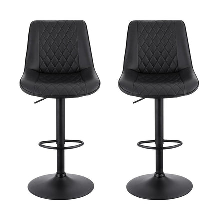 Artiss 2x Bar Stools Kitchen Swivel Gas Lift Counter Chair Diamond Leather Black.