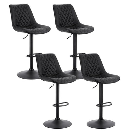 Artiss 4x Bar Stools Kitchen Swivel Gas Lift Counter Chair Diamond Leather Black.