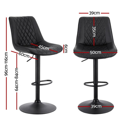 Artiss 4x Bar Stools Kitchen Swivel Gas Lift Counter Chair Diamond Leather Black.