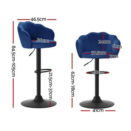 Artiss 4x Bar Stools Gas Lift Velvet Blue.