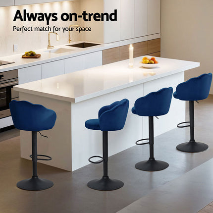 Artiss 4x Bar Stools Gas Lift Velvet Blue.