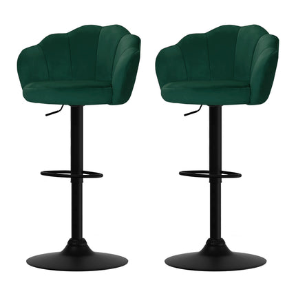 Artiss 2x Bar Stools Gas Lift Velvet Green.