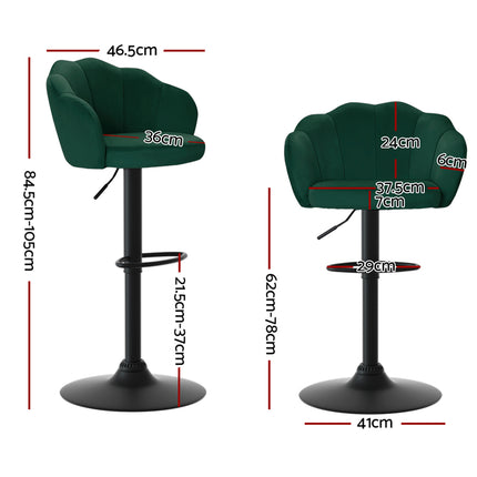 Artiss 2x Bar Stools Gas Lift Velvet Green.