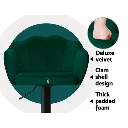 Artiss 2x Bar Stools Gas Lift Velvet Green.