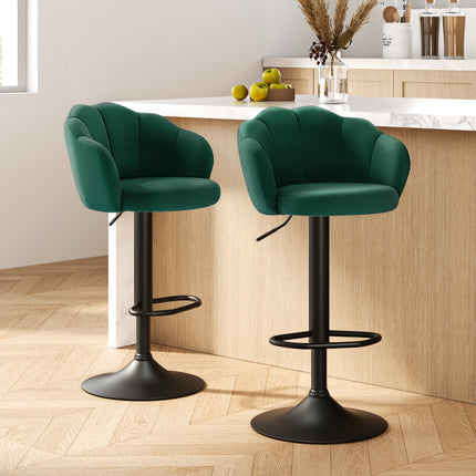 Artiss 2x Bar Stools Gas Lift Velvet Green.