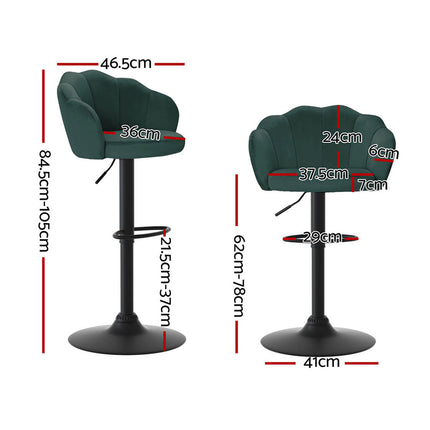 Artiss 4x Bar Stools Gas Lift Velvet Green.