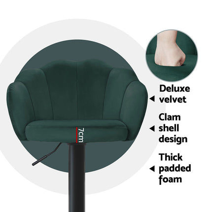 Artiss 4x Bar Stools Gas Lift Velvet Green.