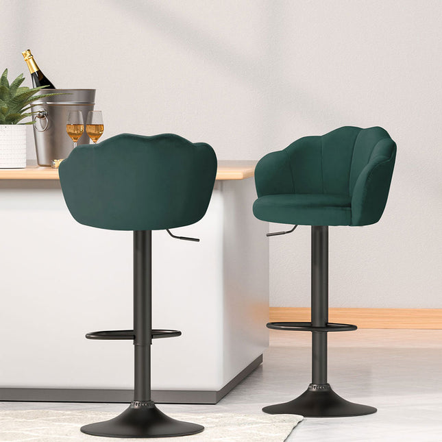 Artiss 4x Bar Stools Gas Lift Velvet Green.