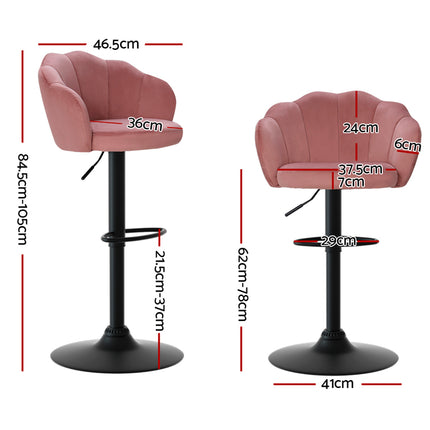 Artiss 2x Bar Stools Gas Lift Velvet Pink.