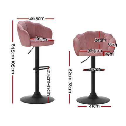 Artiss 4x Bar Stools Gas Lift Velvet Pink.