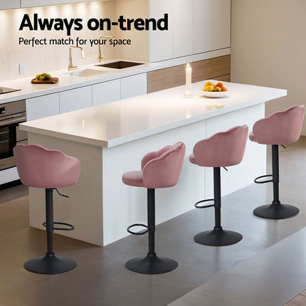 Artiss 4x Bar Stools Gas Lift Velvet Pink.