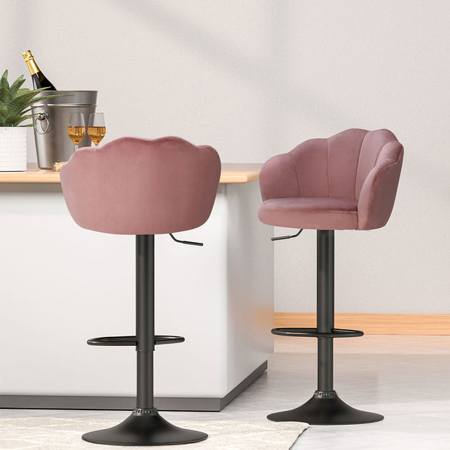 Artiss 4x Bar Stools Gas Lift Velvet Pink.