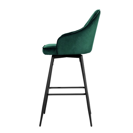 Artiss 2x Bar Stools Velvet Swivel Metal Legs Green.