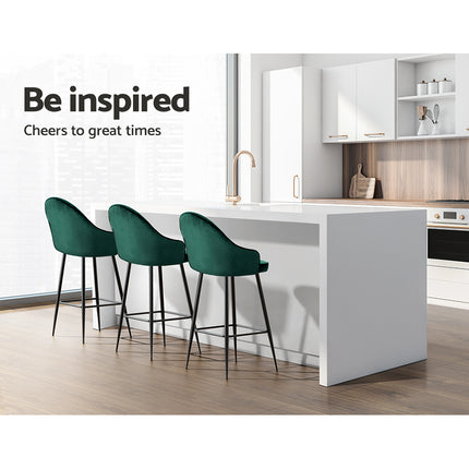 Artiss 2x Bar Stools Velvet Swivel Metal Legs Green.