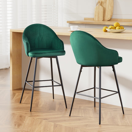 Artiss 2x Bar Stools Velvet Swivel Metal Legs Green.