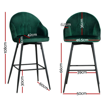 Artiss 4x Bar Stools Velvet Swivel Metal Legs Green.