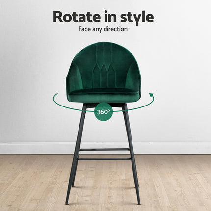Artiss 4x Bar Stools Velvet Swivel Metal Legs Green.