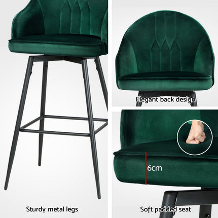 Artiss 4x Bar Stools Velvet Swivel Metal Legs Green.