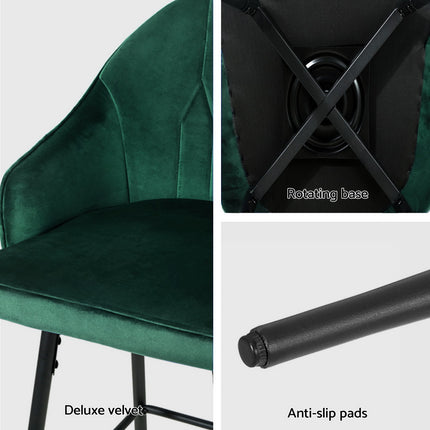 Artiss 4x Bar Stools Velvet Swivel Metal Legs Green.
