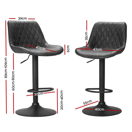 Artiss 2x Bar Stools Gas Lift Vintage Leather Black.