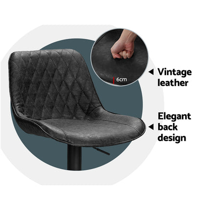 Artiss 2x Bar Stools Gas Lift Vintage Leather Black.