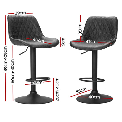 Artiss 4x Bar Stools Gas Lift Vintage Leather Black.