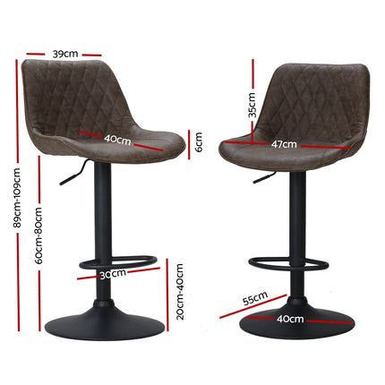 Artiss 2x Bar Stools Gas Lift Vintage Leather Brown.