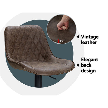 Artiss 2x Bar Stools Gas Lift Vintage Leather Brown.