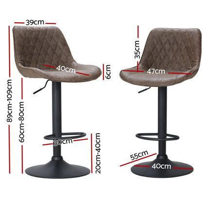 Artiss 4x Bar Stools Gas Lift Vintage Leather Brown.
