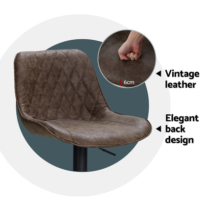 Artiss 4x Bar Stools Gas Lift Vintage Leather Brown.