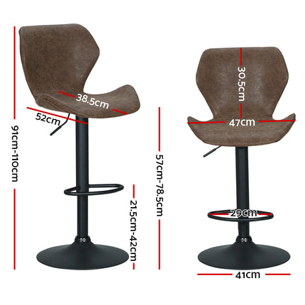 Artiss Bar Stools Kitchen Counter Stools Swivel Gas Lift Vintage Chairs Brown x2.