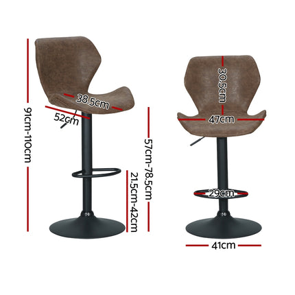 Artiss 4x Bar Stools Vintage Leather Gas Lift Brown.