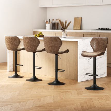 Artiss 4x Bar Stools Vintage Leather Gas Lift Brown.