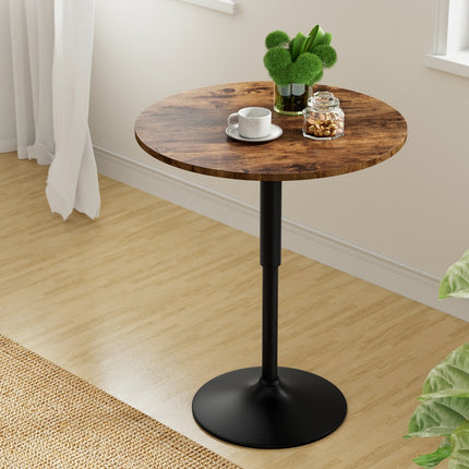 Artiss Height Adjustable Bar Table 360 Swivel Round Gaslift Design 60cm Rustic Brown Black.
