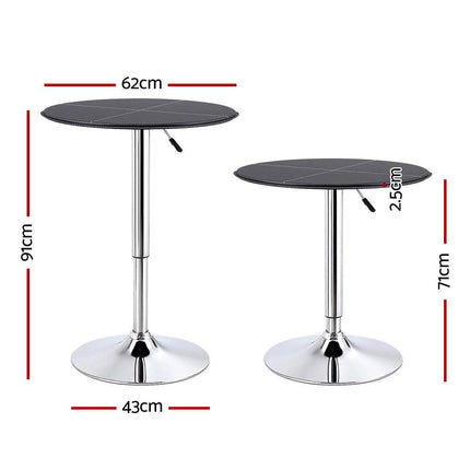 Artiss Bar Table Round Swivel Height Adjustable 62cm Modern PVC Leather Black.