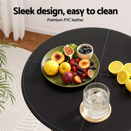 Artiss Bar Table Round Swivel Height Adjustable 62cm Modern PVC Leather Black.
