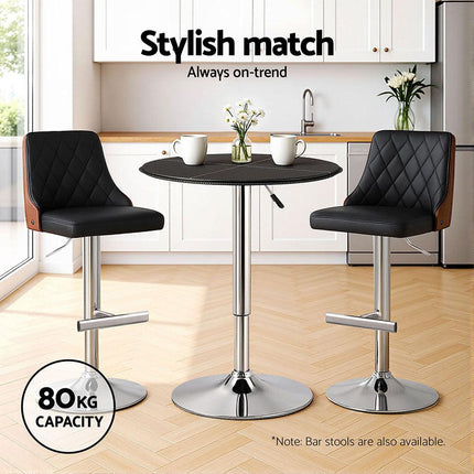 Artiss Bar Table Round Swivel Height Adjustable 62cm Modern PVC Leather Black.