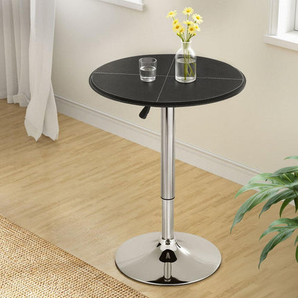 Artiss Bar Table Round Swivel Height Adjustable 62cm Modern PVC Leather Black.